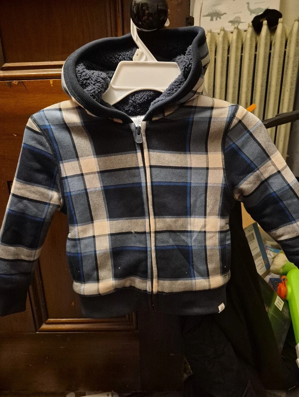 3T Baby Gap Cozy Plaid Sherpa-Lined Zip Hoodie - Navy & Cream